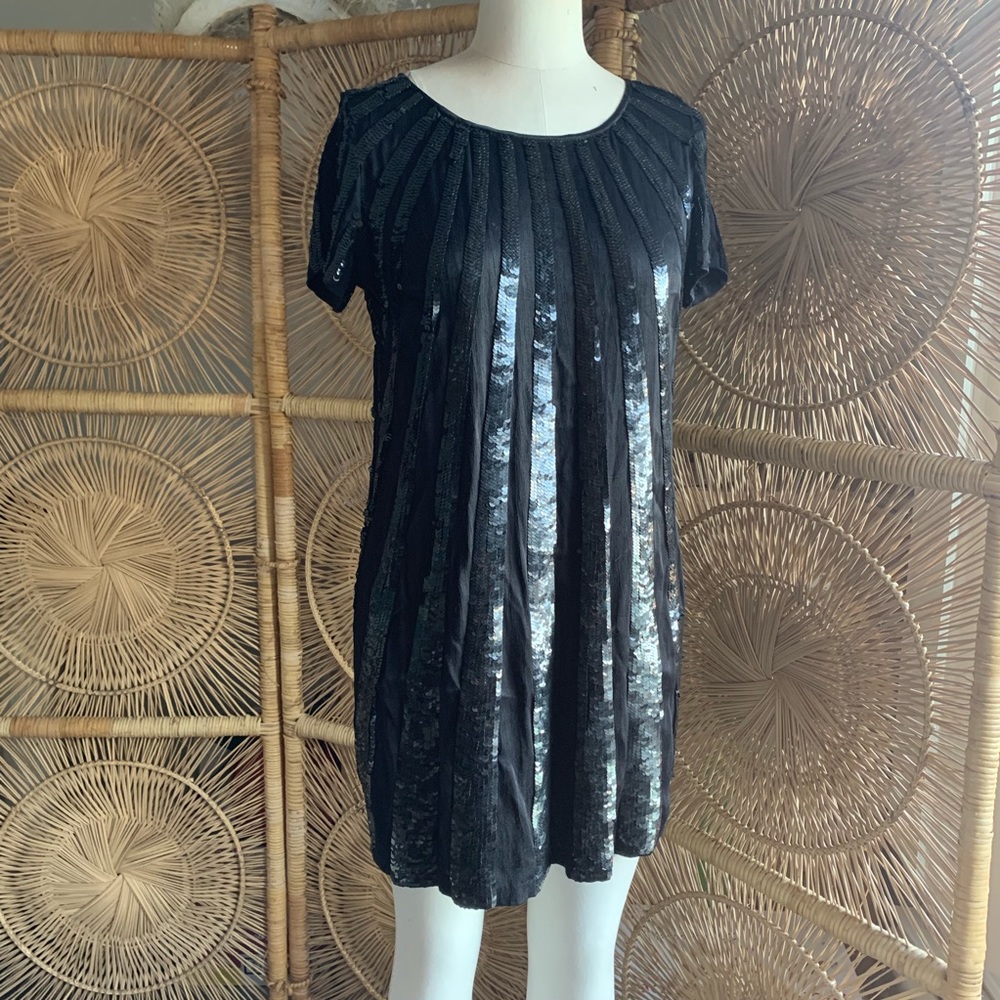 French Connection black sequin trapeze dress 8